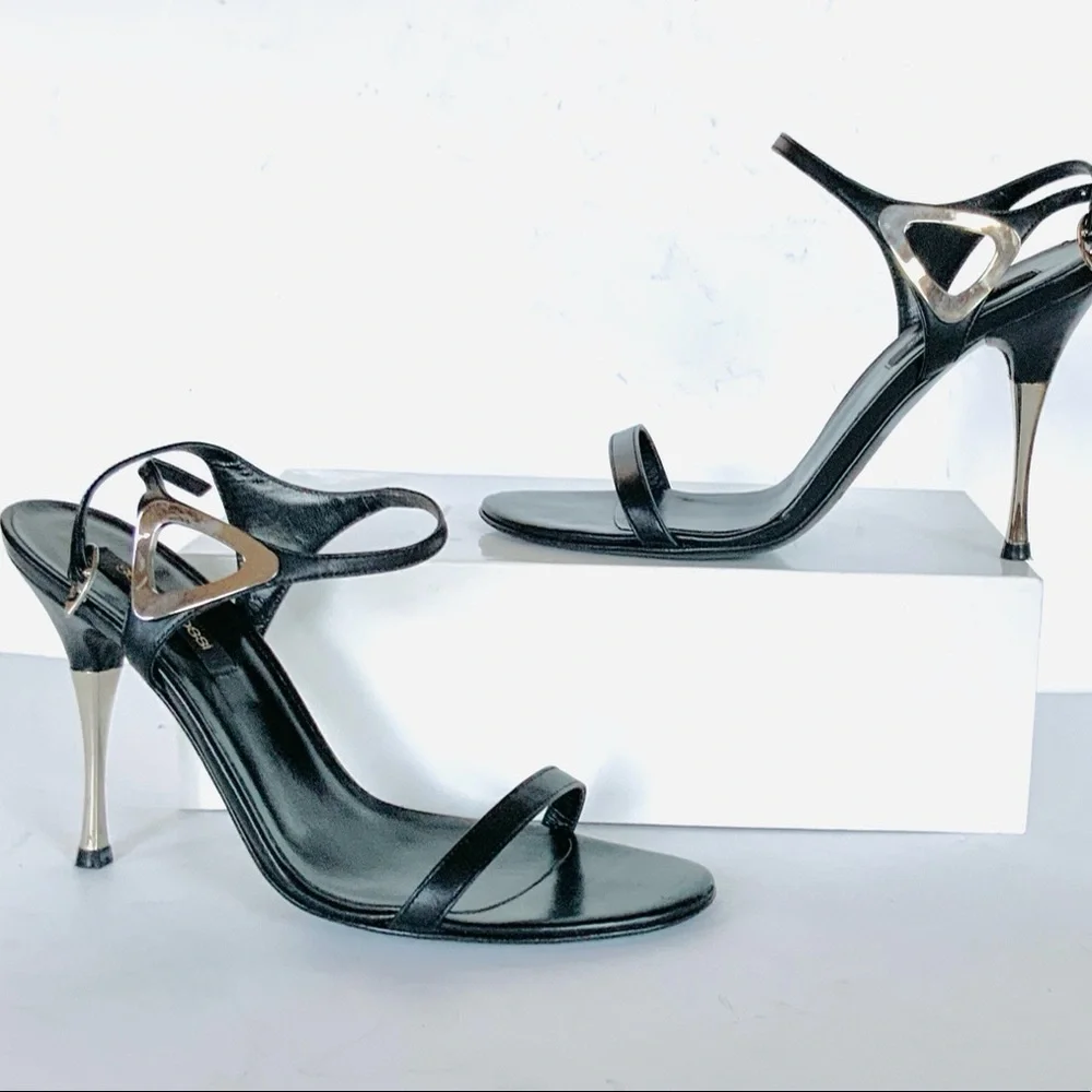 Sergio Rossi black  silver stiletto sandals heels 37.5